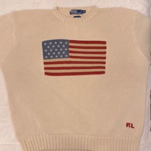 Mens Polo by Ralph Lauren Knitted Flag Sweater. SZ -XXL. Color- Oatmeal/beige.